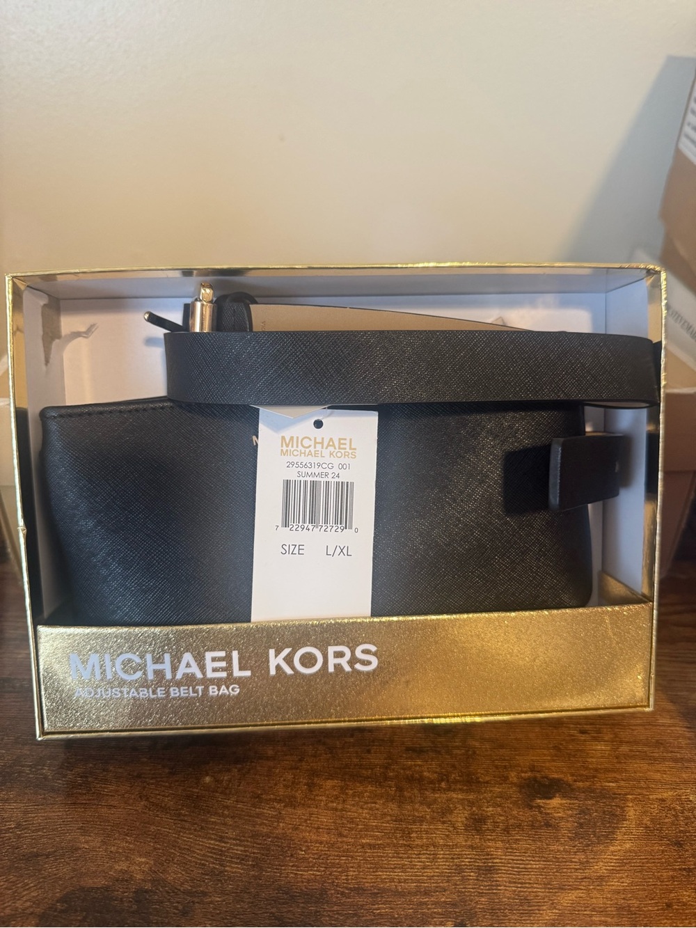 Michael Kors Black Saffiano Crossbody Belt Bag with Gold Accent